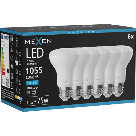Mexen Nova 6x Bec LED E27, R63, 10W, Rece - 6500K, 1055 lm - L104-E27-1065-01x06