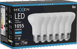 Mexen Nova 6x Bec LED E27, R63, 10W, Rece - 6500K, 1055 lm - L104-E27-1065-01x06