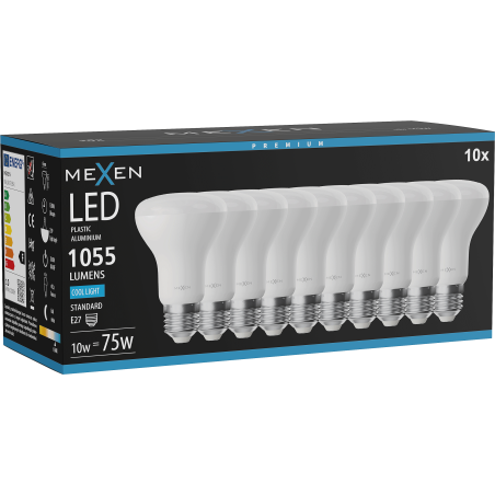 Mexen Nova 10x LED-izzó E27, R63, 10W, Hideg - 6500K, 1055 lm - L104-E27-1065-01x10