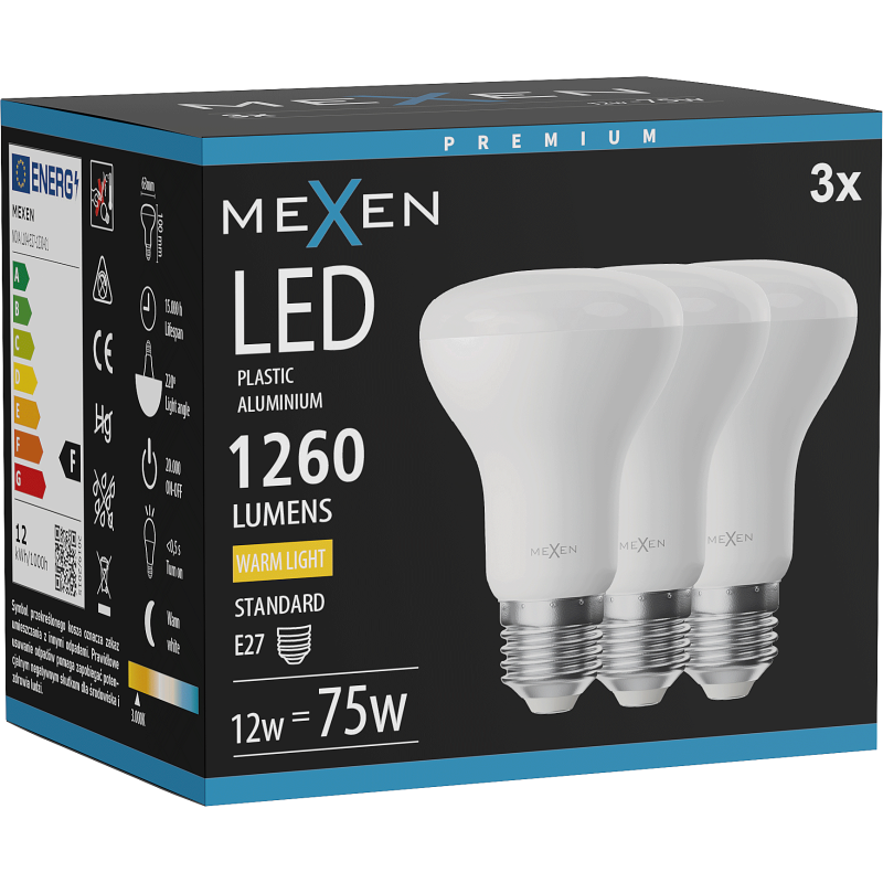 Mexen Nova 3x Bec LED E27, R63, 12W, Caldă - 3000K, 1260 lm - L104-E27-1230-01x03
