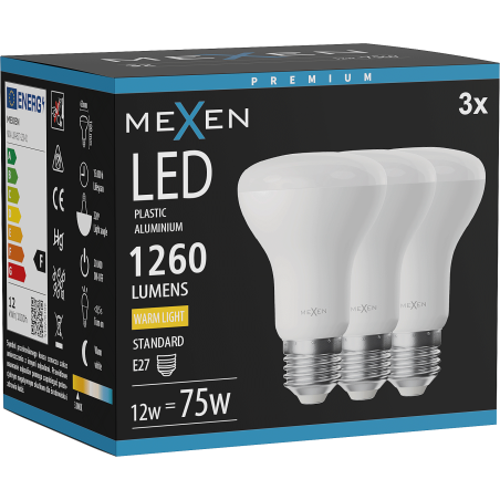 Mexen Nova 3x LED izzó E27, R63, 12W, Meleg - 3000K, 1260 lm - L104-E27-1230-01x03