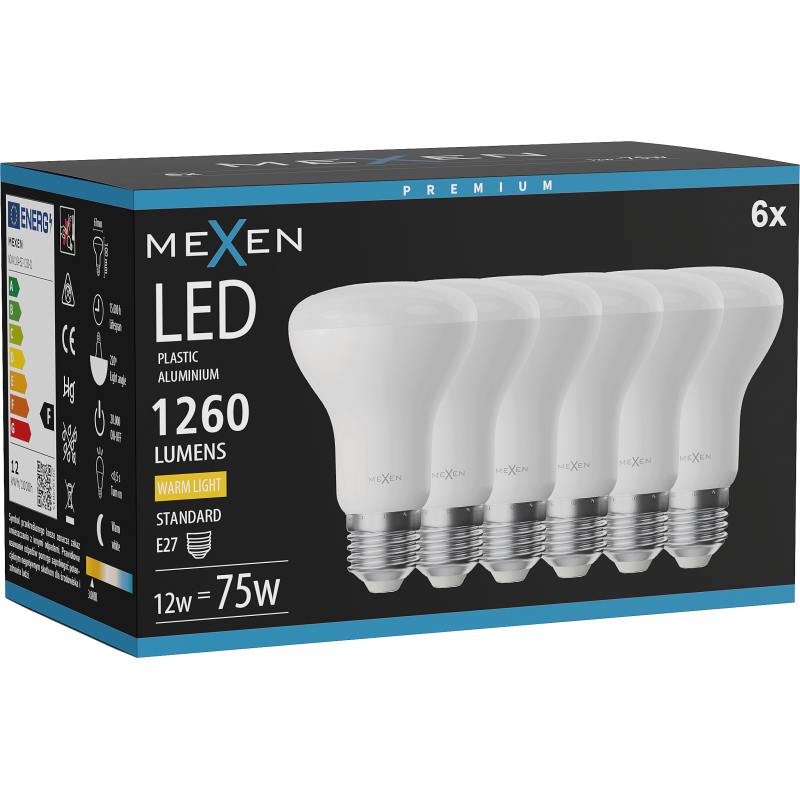 Mexen Nova 6x Bec LED E27, R63, 12W, Cald - 3000K, 1260 lm - L104-E27-1230-01x06