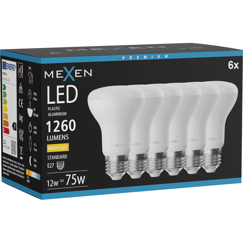 Mexen Nova 6x LED izzó E27, R63, 12W, Meleg - 3000K, 1260 lm - L104-E27-1230-01x06