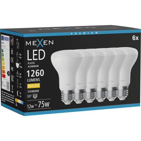 Mexen Nova 6x Bec LED E27, R63, 12W, Cald - 3000K, 1260 lm - L104-E27-1230-01x06