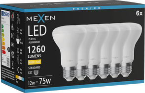 Mexen Nova 6x LED izzó E27, R63, 12W, Meleg - 3000K, 1260 lm - L104-E27-1230-01x06