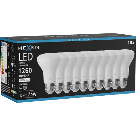 Mexen Nova 10x LED Izzó E27, R63, 12W, Semleges - 4000K, 1260 lm - L104-E27-1240-01x10