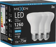 Mexen Nova 3x LED Izzó E27, R63, 12W, Hideg - 6500K, 1260 lm - L104-E27-1265-01x03