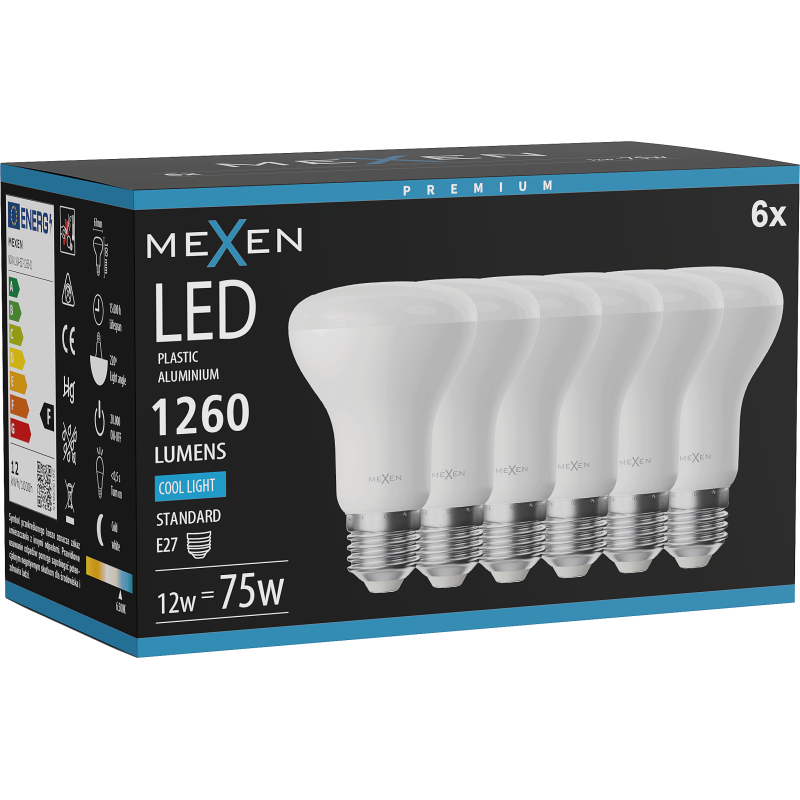 Mexen Nova 6x LED izzó E27, R63, 12W, Hideg - 6500K, 1260 lm - L104-E27-1265-01x06