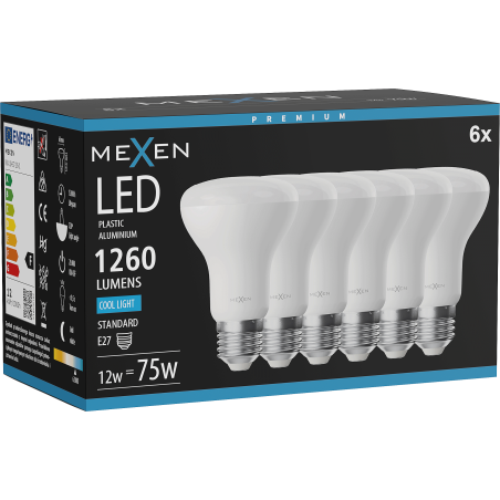 Mexen Nova 6x Bec LED E27, R63, 12W, Rece - 6500K, 1260 lm - L104-E27-1265-01x06