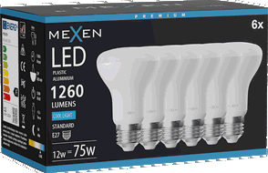 Mexen Nova 6x Bec LED E27, R63, 12W, Rece - 6500K, 1260 lm - L104-E27-1265-01x06