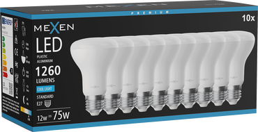 Mexen Nova 10x LED izzó E27, R63, 12W, Hideg - 6500K, 1260 lm - L104-E27-1265-01x10