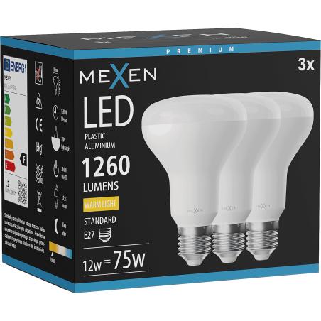 Mexen Nova 3x LED izzó E27, R80, 12W, Meleg - 3000K, 1260 lm - L105-E27-1230-01x03