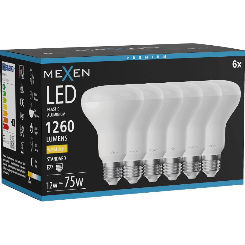 Mexen Nova 6x Bec LED E27, R80, 12W, Caldă - 3000K, 1260 lm - L105-E27-1230-01x06