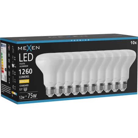 Mexen Nova 10x Bec LED E27, R80, 12W, Cald - 3000K, 1260 lm - L105-E27-1230-01x10