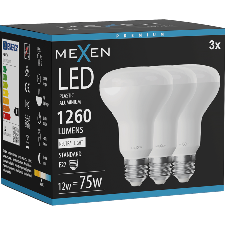 Mexen Nova 3x Bec LED E27, R80, 12W, Neutră - 4000K, 1260 lm - L105-E27-1240-01x03