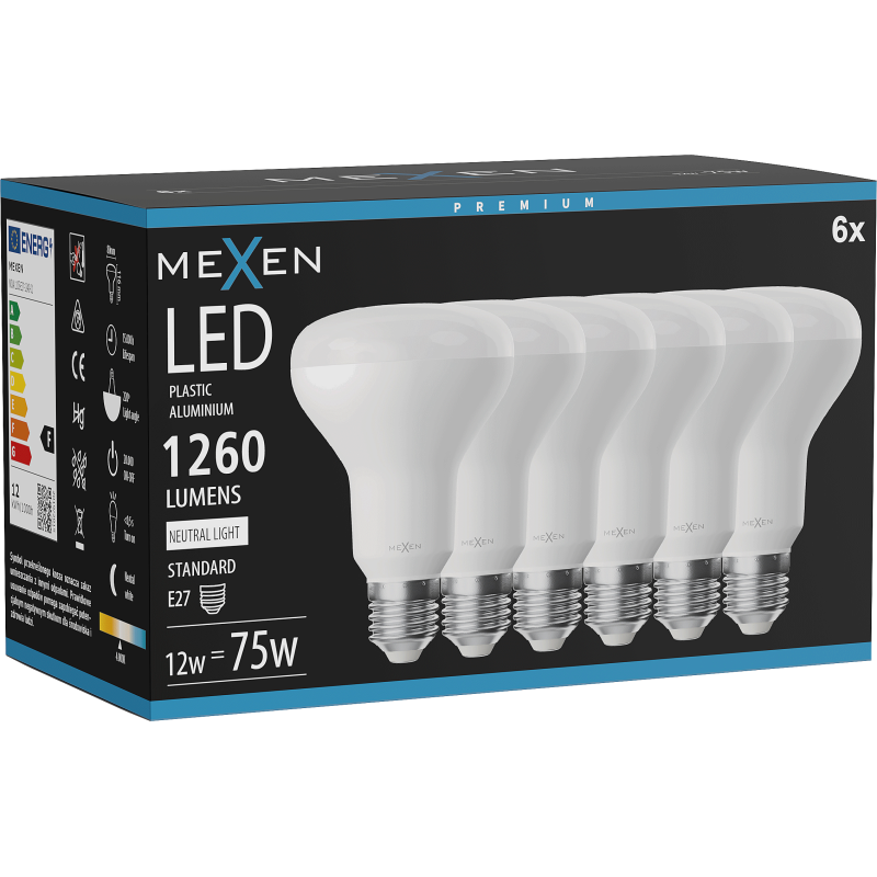 Mexen Nova 6x LED izzó E27, R80, 12W, Semleges - 4000K, 1260 lm - L105-E27-1240-01x06
