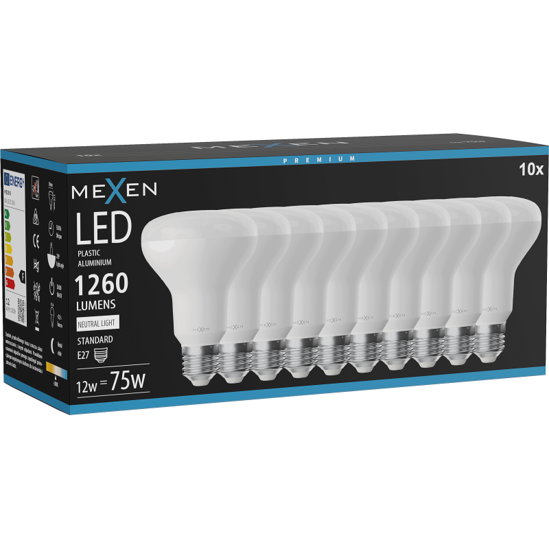 Mexen Nova 10x LED izzó E27, R80, 12W, Semleges - 4000K, 1260 lm - L105-E27-1240-01x10