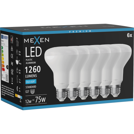 Mexen Nova 6x Bec LED E27, R80, 12W, Rece - 6500K, 1260 lm - L105-E27-1265-01x06