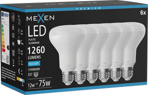 Mexen Nova 6x LED izzó E27, R80, 12W, Hideg - 6500K, 1260 lm - L105-E27-1265-01x06