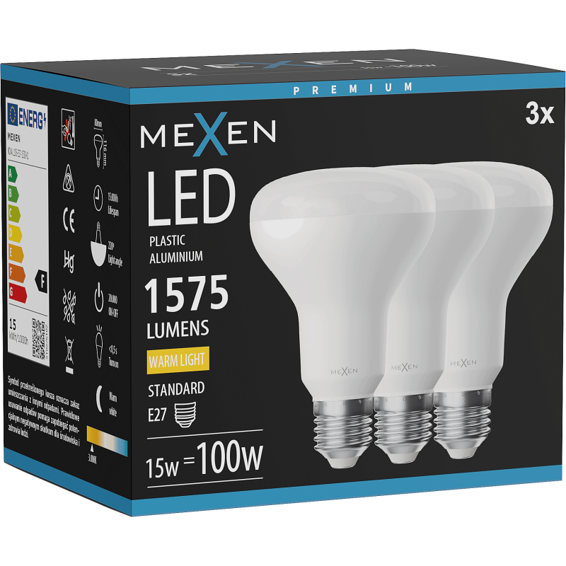 Mexen Nova 3x Bec LED E27, R80, 15W, Caldă - 3000K, 1575 lm - L105-E27-1530-01x03