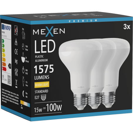 Mexen Nova 3x LED izzó E27, R80, 15W, Meleg - 3000K, 1575 lm - L105-E27-1530-01x03