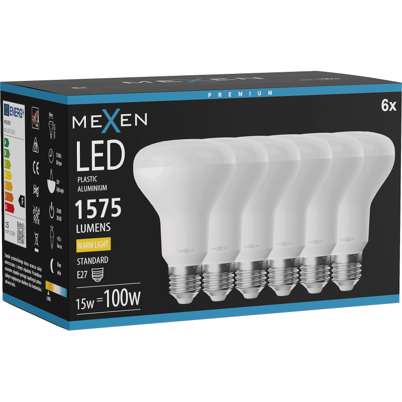 Mexen Nova 6x LED izzó E27, R80, 15W, Meleg - 3000K, 1575 lm - L105-E27-1530-01x06