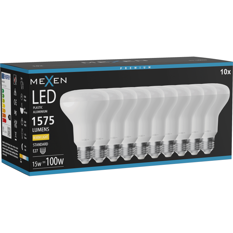 Mexen Nova 10x LED izzó E27, R80, 15W, Meleg - 3000K, 1575 lm - L105-E27-1530-01x10