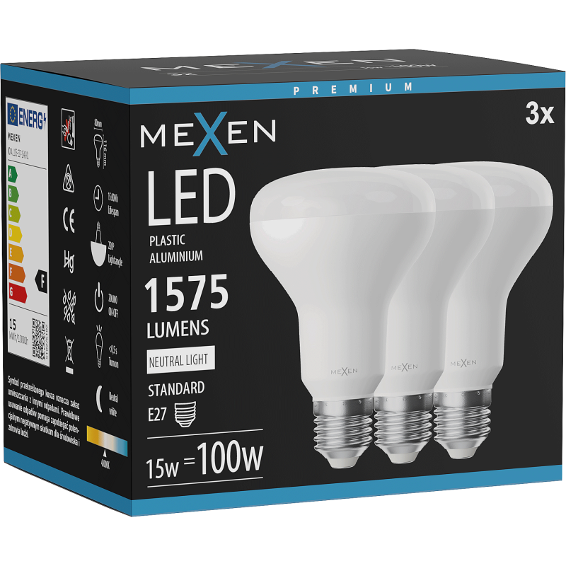 Mexen Nova 3x LED izzó E27, R80, 15W, Semleges - 4000K, 1575 lm - L105-E27-1540-01x03