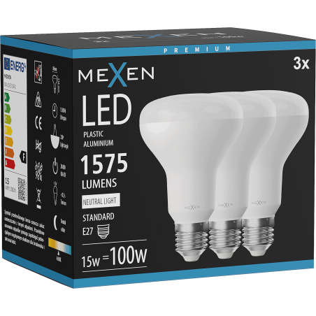 Mexen Nova 3x LED izzó E27, R80, 15W, Semleges - 4000K, 1575 lm - L105-E27-1540-01x03