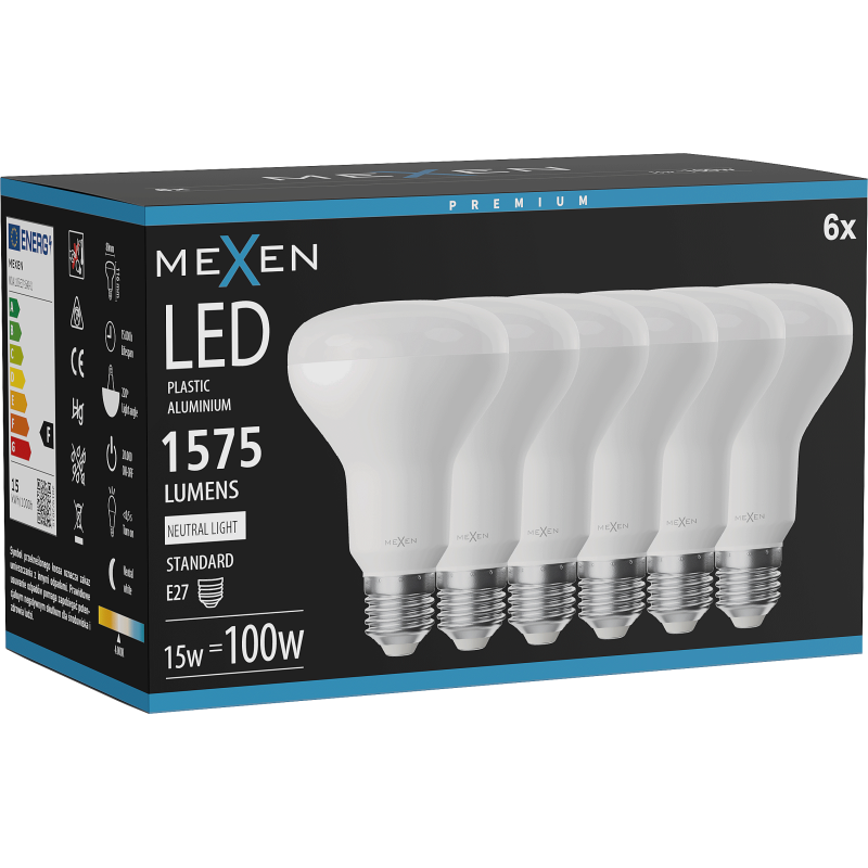 Mexen Nova 6x LED Izzó E27, R80, 15W, Semleges - 4000K, 1575 lm - L105-E27-1540-01x06
