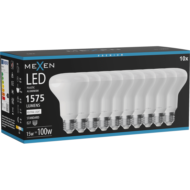 Mexen Nova 10x LED izzó E27, R80, 15W, Semleges - 4000K, 1575 lm - L105-E27-1540-01x10