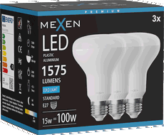 Mexen Nova 3x Bec LED E27, R80, 15W, Rece - 6500K, 1575 lm - L105-E27-1565-01x03