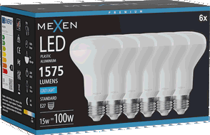 Mexen Nova 6x Bec glon LED E27, R80, 15W, Rece - 6500K, 1575 lm - L105-E27-1565-01x06