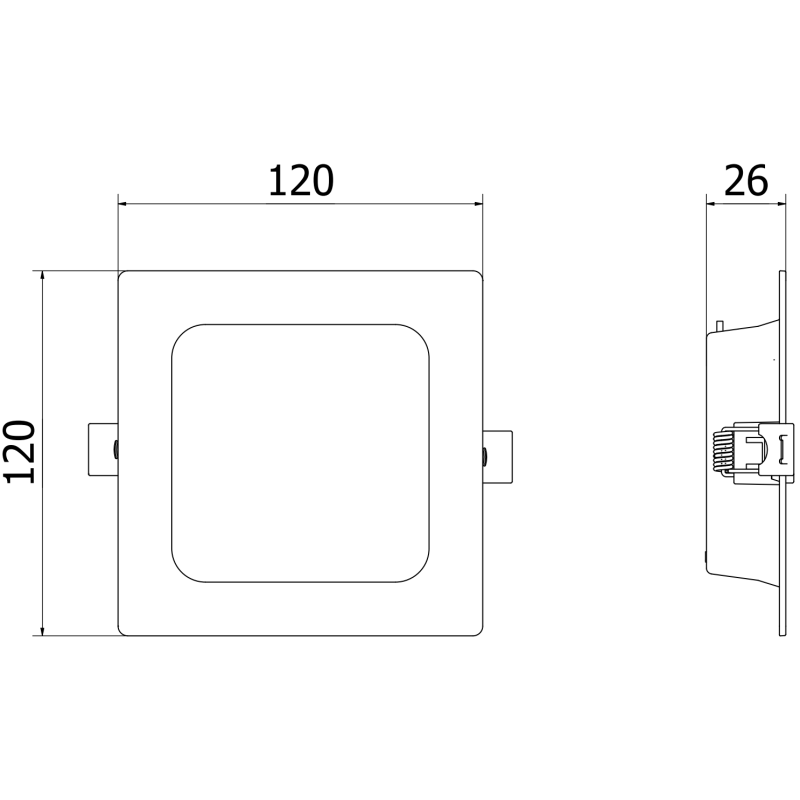 Mexen LDRR panou plafon LED încastrat 12 x 12 cm, 6W, Rece - 6500K, 600 lm, negru - L211-012-0665-70