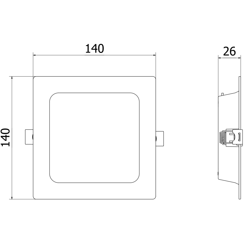 Mexen LDRR panou de tavan cu LED încastrat downlight 14 x 14 cm, 9W, Rece - 6500K, 720 lm, negru - L211-014-0965-70