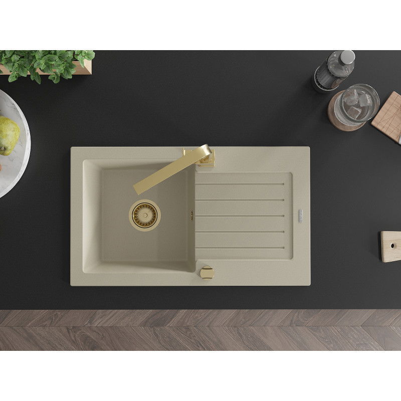 Mexen Pablo 1-medencés gránit mosogató csepegtetővel és Rita konyhai csapteleppel, bézs - 6510-69-670300-50