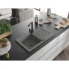 Mexen Pablo chiuvetă de granit cu 1 compartiment cu scurgător și baterie de bucătărie Rita, gri - 6510-71-670300-70-B