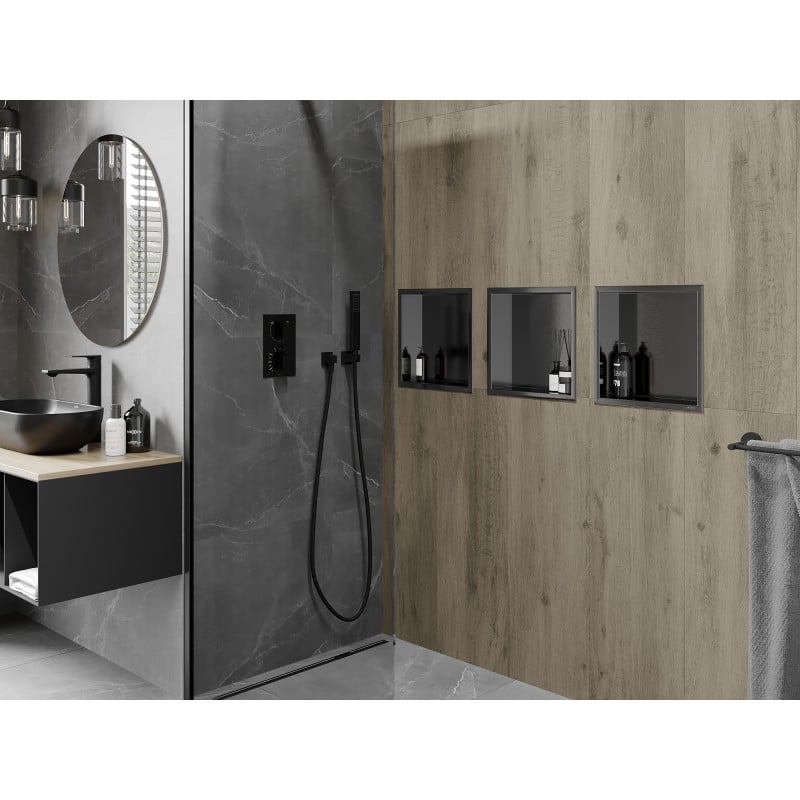 Mexen X-Wall-R süllyesztett polc peremmel 30 x 30 cm, gun grey kefe - 19E0303010