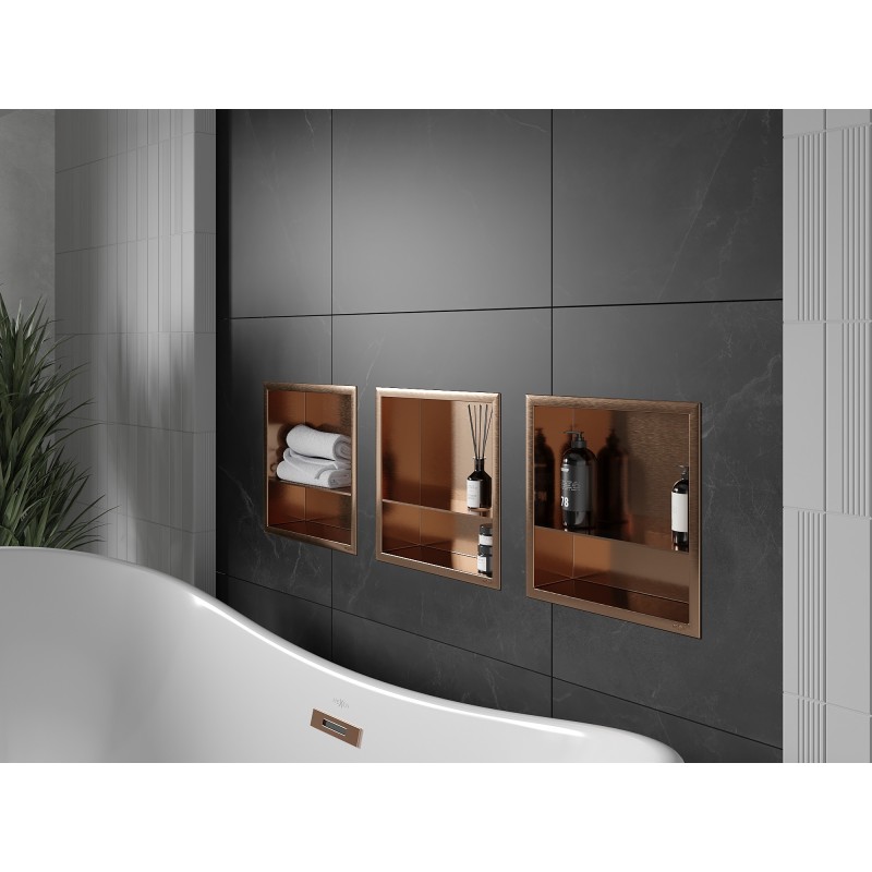 Mexen X-Wall-R falcos polc szegéllyel és polccal 30 x 30 cm, kefélt réz - 19C0303010S
