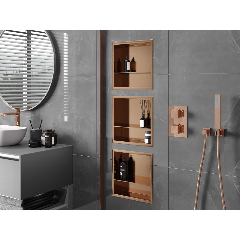 Mexen X-Wall-R falcos polc szegéllyel és polccal 30 x 30 cm, kefélt réz - 19C0303010S