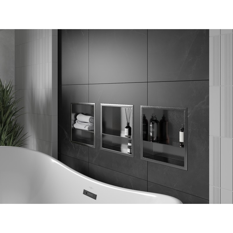 Mexen X-Wall-R fali rekeszes polc peremmel és polccal 30 x 30 cm, gun grey kefélt - 19E0303010S
