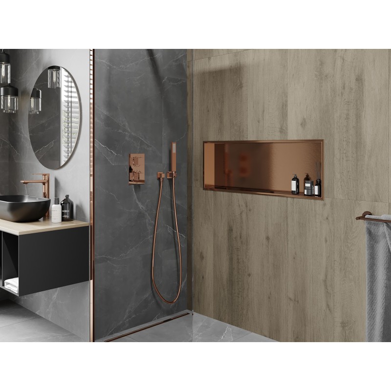 Mexen X-Wall-R fülkés polc peremmel, 90 x 30 cm, kefélt réz - 19C0903010