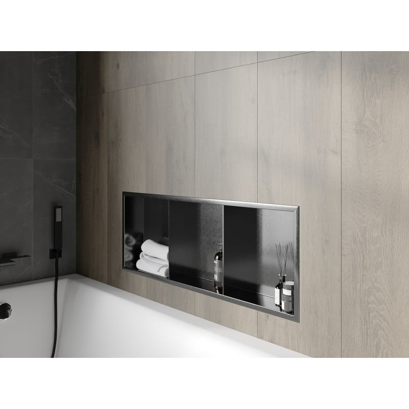 Mexen X-Wall-R beépített polc peremmel és polccal 90 x 30 cm, kefélt pisztolyszürke - 19E0903010S