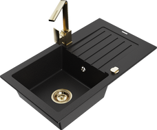 Mexen Pablo 1-medencés gránit mosogató csepegtetővel és Rita konyhai csapteleppel, fekete - 6510-77-670300-50