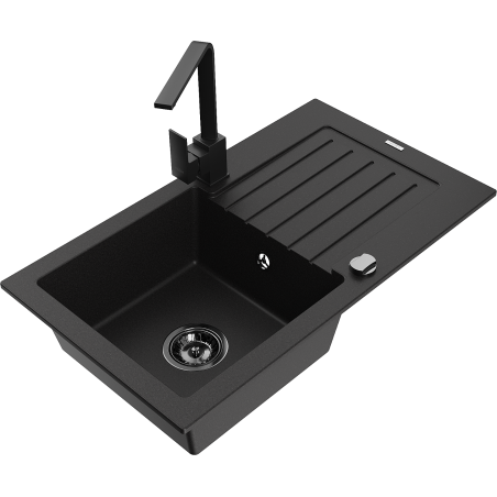 Mexen Pablo 1-medencés gránit mosogatótálca csepegtetővel és Rita konyhai csappal, fekete - 6510-77-670300-70-B