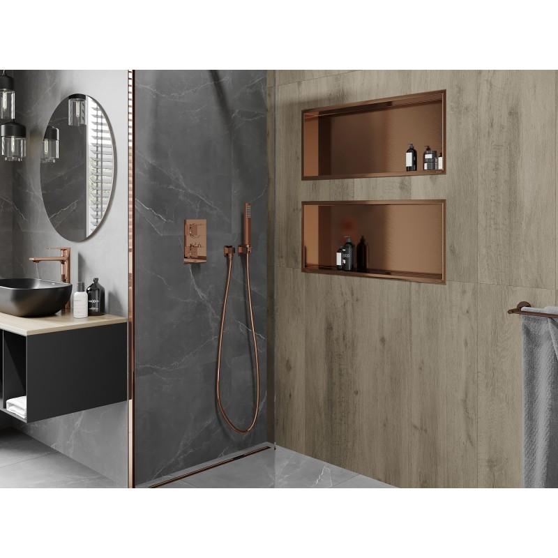 Mexen X-Wall-R raft de nișă cu flanșă 75 x 30 cm, cupru periat - 19C0753010