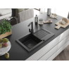 Mexen Pablo chiuvetă de granit cu 1 bazin cu scurgător și baterie bucătărie Rita, negru - 6510-77-670300-70-B