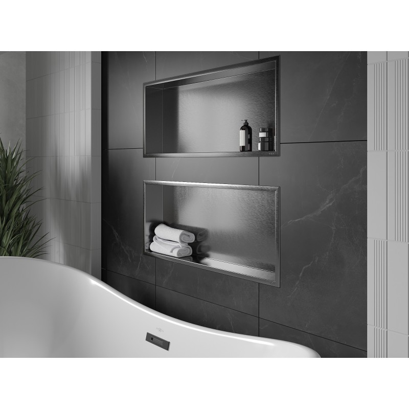 Mexen X-Wall-R raft în nișă cu flanșă 75 x 30 cm, gri închis periat - 19E0753010