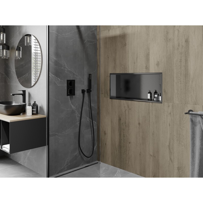 Mexen X-Wall-R raft în nișă cu flanșă 75 x 30 cm, gri închis periat - 19E0753010