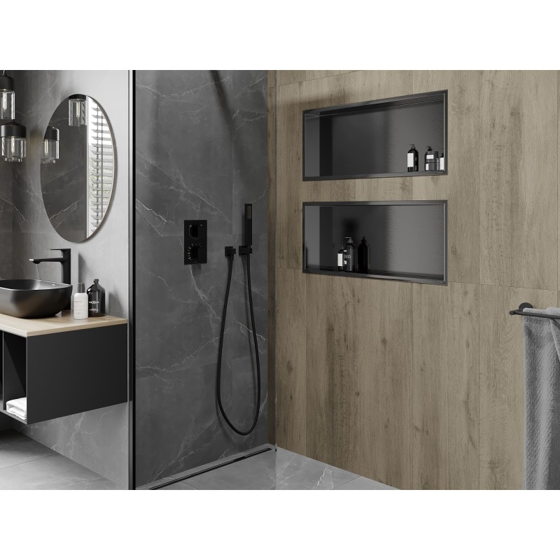 Mexen X-Wall-R raft în nișă cu flanșă 75 x 30 cm, gri închis periat - 19E0753010